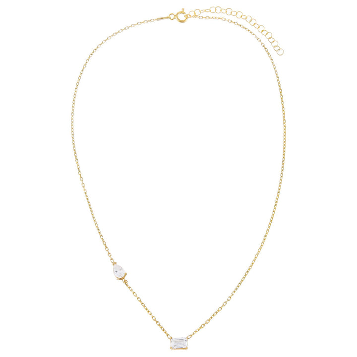  CZ Baguette X Pear Stone Necklace - Adina Eden's Jewels