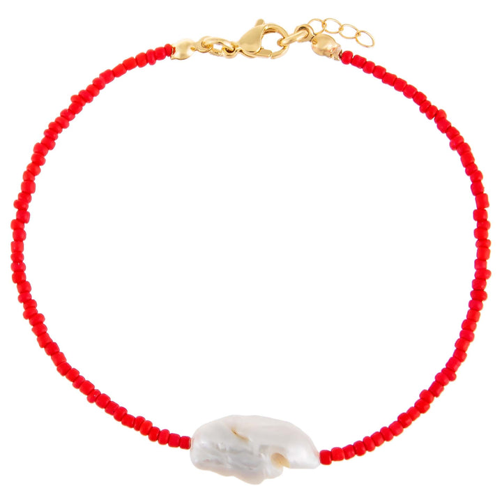 Red Baroque Pearl Color Beaded Anklet - Adina Eden's Jewels