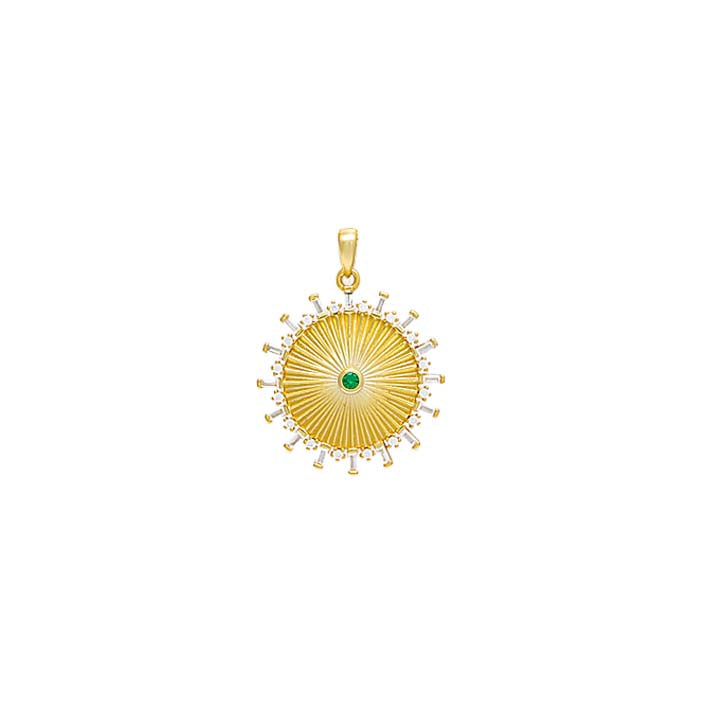 Emerald Green Ridged Baguette Medallion Charm Necklace - Adina Eden's Jewels