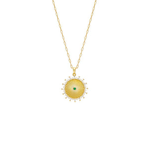Emerald Green / 20IN Fluted Baguette Medallion Link Necklace - Adina Eden's Jewels
