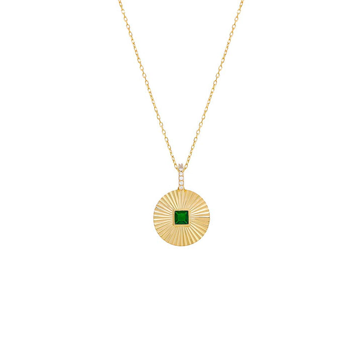 Emerald Green Colored Square Bezel Ridged Coin Necklace Charm - Adina Eden's Jewels