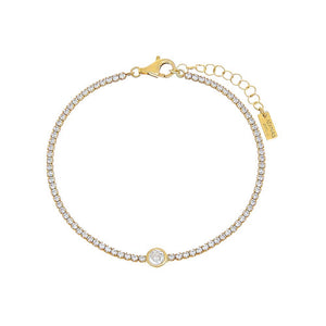 Gold / Round Round Bezel Thin Tennis Bracelet - Adina Eden's Jewels