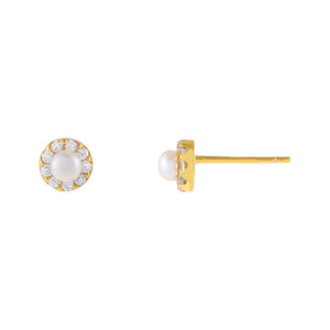 Pearl White CZ Pearl Round Stud Earring - Adina Eden's Jewels