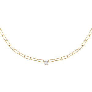 14K Gold Diamond Solitaire Link Necklace 14K - Adina Eden's Jewels
