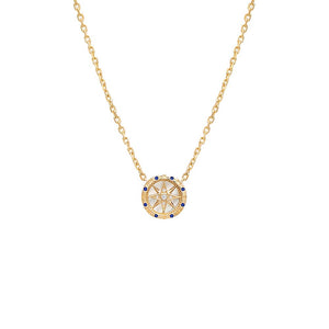 14K Gold Diamond X Sapphire Cut Out Starburst Coin Necklace 14K - Adina Eden's Jewels
