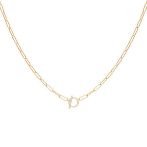 Gold Paper Clip Link Faux Toggle Necklace - Adina Eden's Jewels