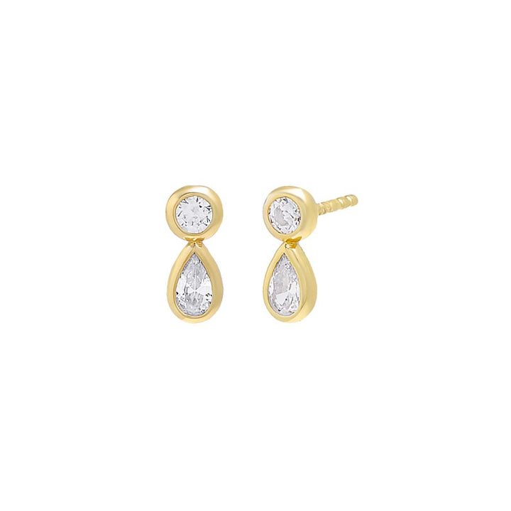 Gold / Pair Solitaire X Teardrop Bezel Stud Earring - Adina Eden's Jewels