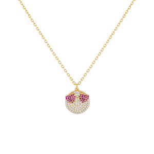 Gold Pavé Heart Eyes Necklace - Adina Eden's Jewels