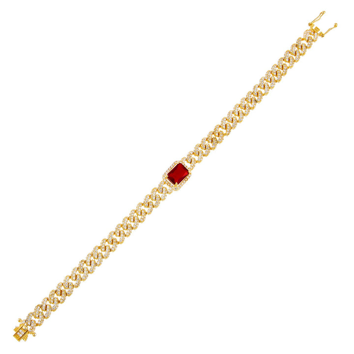 Magenta Pink CZ Colored Baguette Chain Link Bracelet - Adina Eden's Jewels