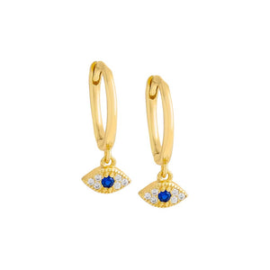 Sapphire Blue / Pair Dangling Evil Eye Huggie Earring - Adina Eden's Jewels