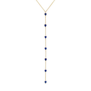 Sapphire Blue Gemstone Teardrop Lariat Necklace 14K - Adina Eden's Jewels