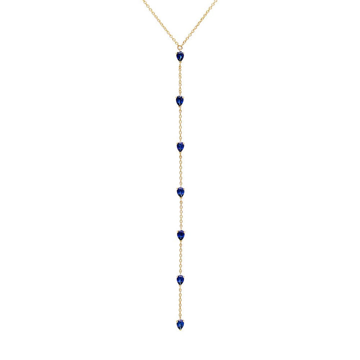 Sapphire Blue Gemstone Teardrop Lariat Necklace 14K - Adina Eden's Jewels