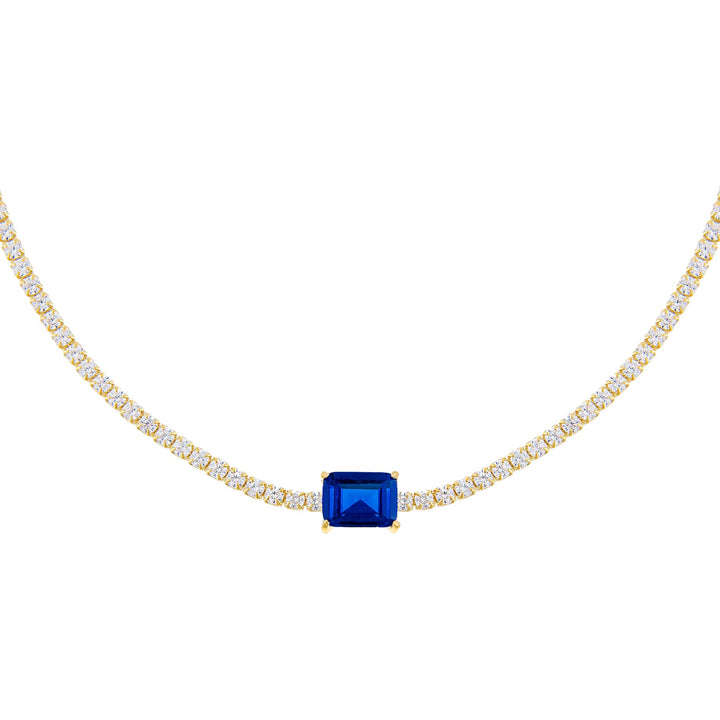 Sapphire Blue CZ Colored Baguette Tennis Choker - Adina Eden's Jewels
