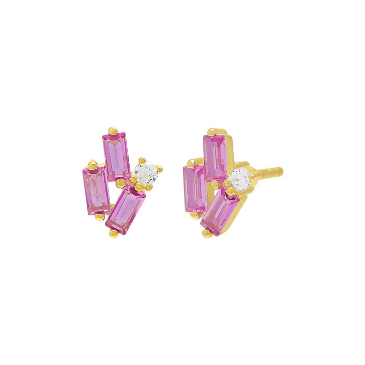 Sapphire Pink Scattered Baguette Stud Earring - Adina Eden's Jewels