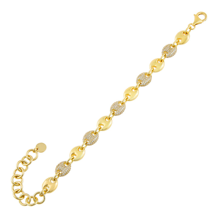 Gold Pavé Puff Mariner Chain Bracelet - Adina Eden's Jewels