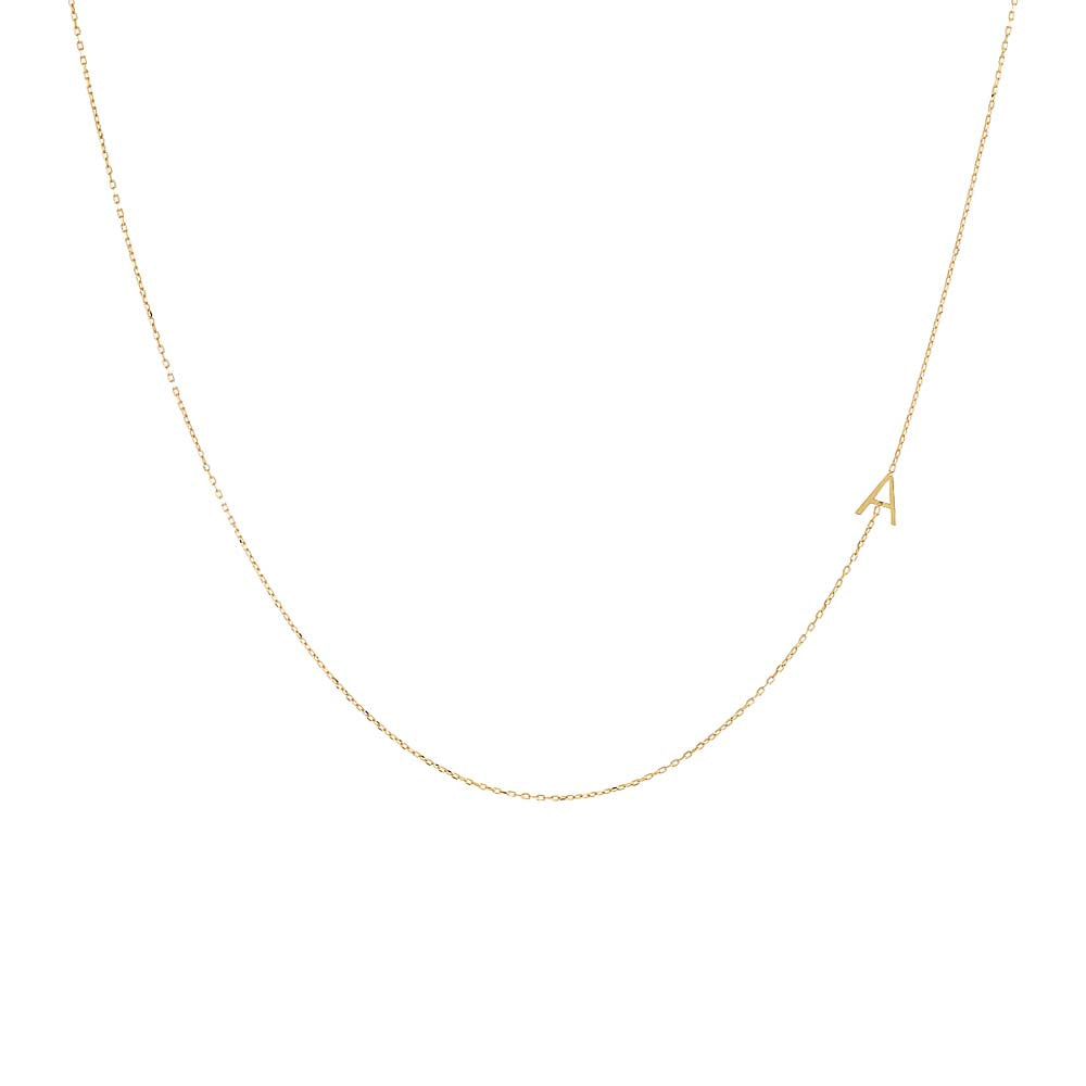 14K Gold / A Solid Initial Sideway Necklace 14K - Adina Eden's Jewels