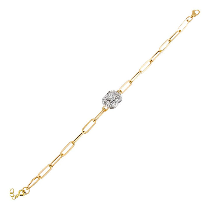 14K Gold / Radiant Diamond Illusion Paperclip Bracelet 14K - Adina Eden's Jewels