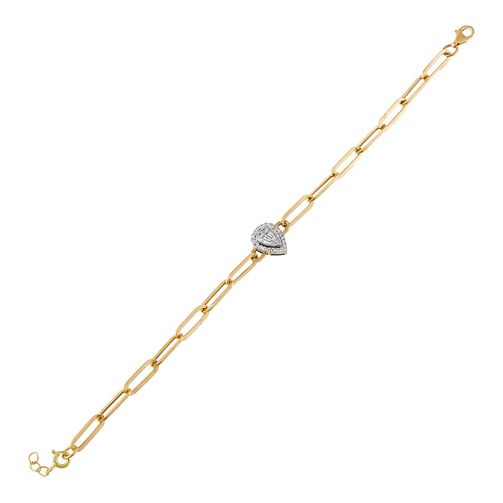 14K Gold / Pear Diamond Illusion Paperclip Bracelet 14K - Adina Eden's Jewels