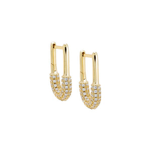 Gold / 16MM Solid Pavé Oval Shape Huggie Earring - Adina Eden's Jewels