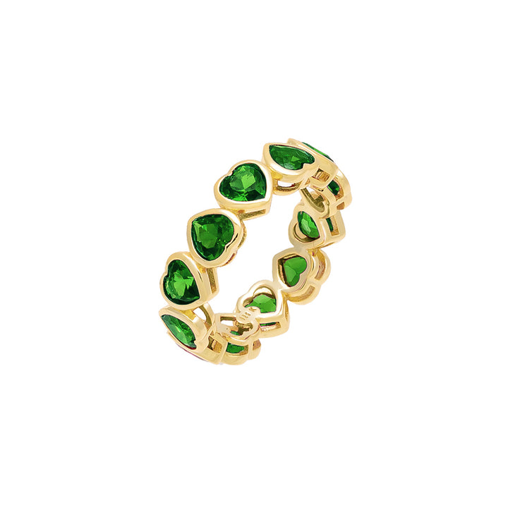 Emerald Green / 6 Colored Bezel Heart Eternity Band - Adina Eden's Jewels