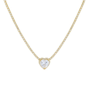 Gold CZ Colored Heart Tennis Necklace - Adina Eden's Jewels