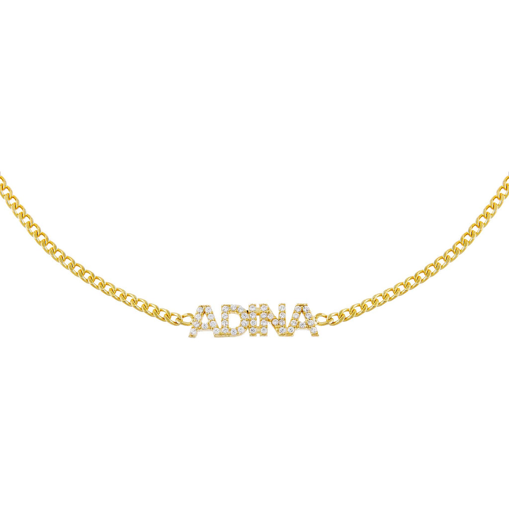 Gold Pavé Nameplate Choker - Adina Eden's Jewels