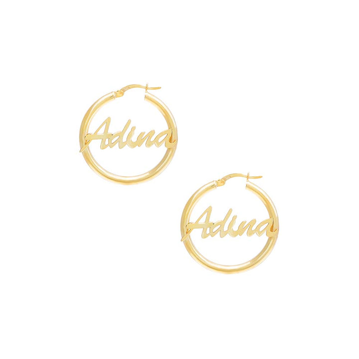 Gold / 30 MM Script Name Hollow Hoop Earring - Adina Eden's Jewels