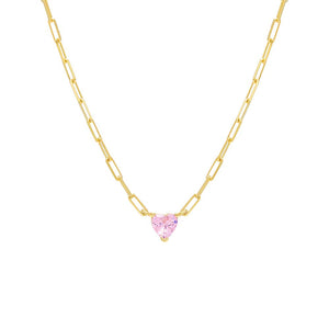 Dusty Pink Mini Heart Paper Clip Necklace - Adina Eden's Jewels
