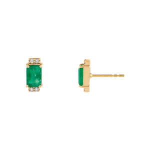 Emerald Green Diamond X Emerald Rectangle Stud Earring 14K - Adina Eden's Jewels