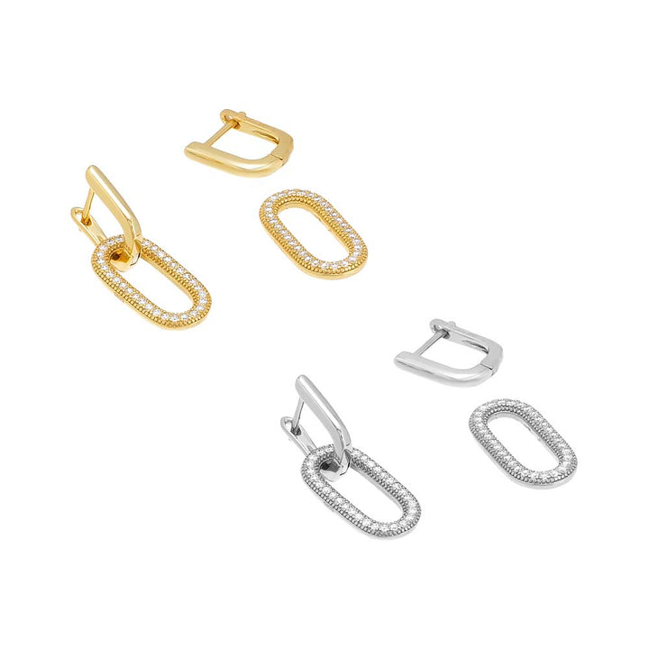  Solid/Pave Elongated Open Link Drop Huggie Earring - Adina Eden's Jewels