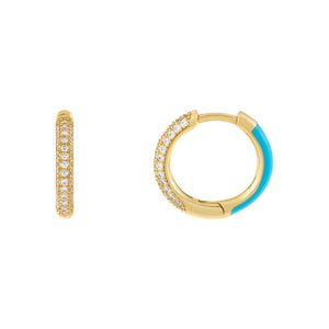 Turquoise Mini CZ X Enamel Huggie Earring - Adina Eden's Jewels