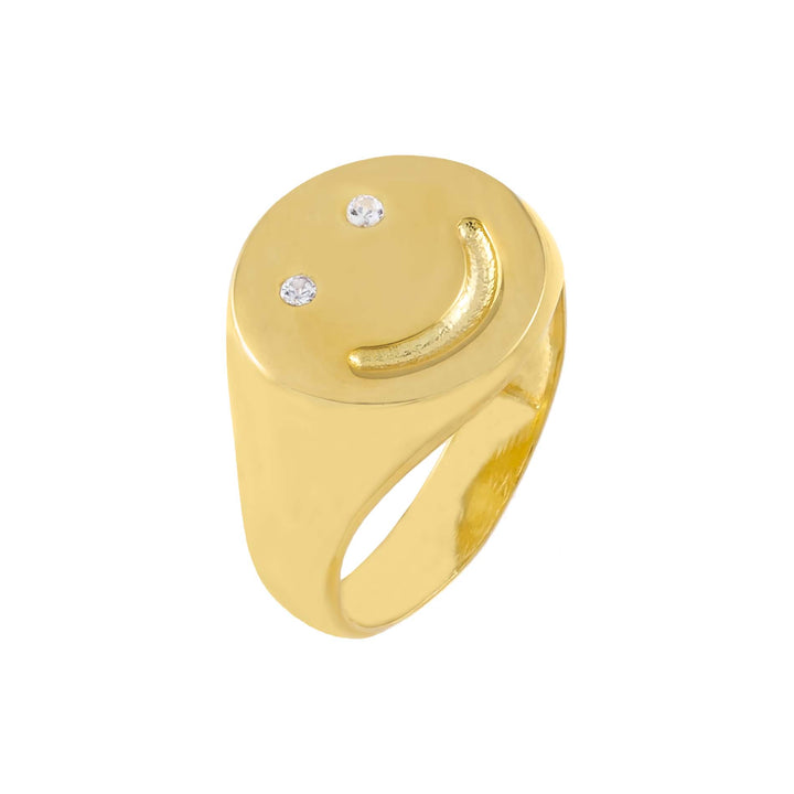 Gold / 3 CZ Smiley Face Pinky Ring - Adina Eden's Jewels
