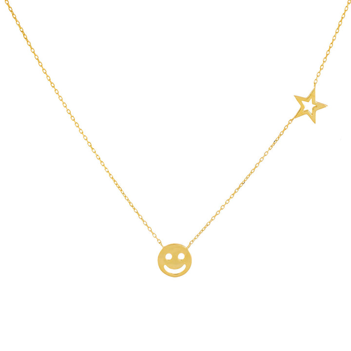 Gold Smiley Face X Star Necklace - Adina Eden's Jewels