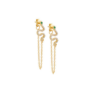 Emerald Green / Pair Pavé Snake Front Back Chain Stud Earring - Adina Eden's Jewels