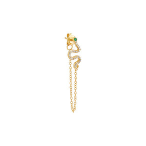 Emerald Green / Single Pavé Snake Front Back Chain Stud Earring - Adina Eden's Jewels