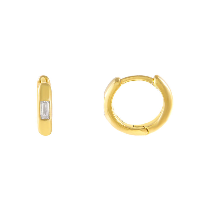 Gold CZ Baguette Huggie Earring - Adina Eden's Jewels