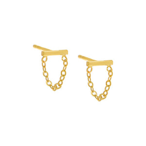 Gold / Pair Tiny Bar Chain Stud Earring - Adina Eden's Jewels