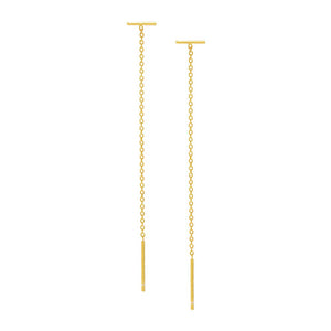 Gold / 8MM / Pair Solid Bar Threaded Chain Drop Earring - Adina Eden's Jewels