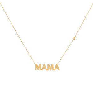 14K Gold Diamond Bezel Solid Mama Nameplate Necklace 14K - Adina Eden's Jewels