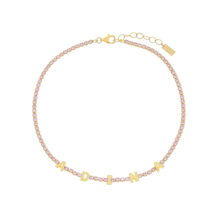 Light Pink Solid Name Tennis Anklet - Adina Eden's Jewels