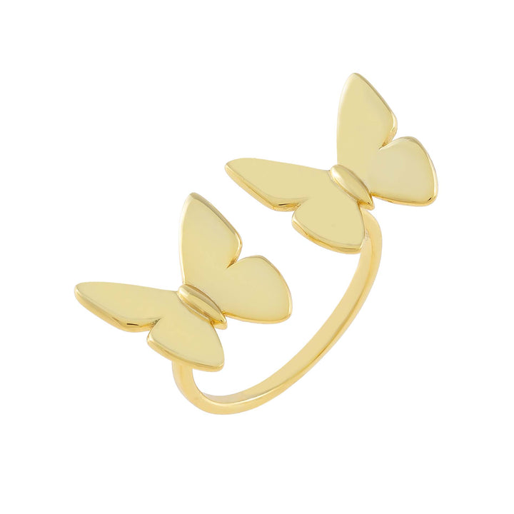 Gold Solid Double Butterfly Ring - Adina Eden's Jewels