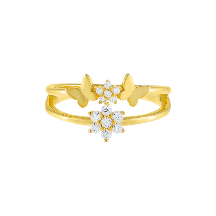  CZ Flower X Solid Butterfly Ring - Adina Eden's Jewels