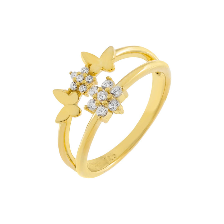 Gold / 6 CZ Flower X Solid Butterfly Ring - Adina Eden's Jewels