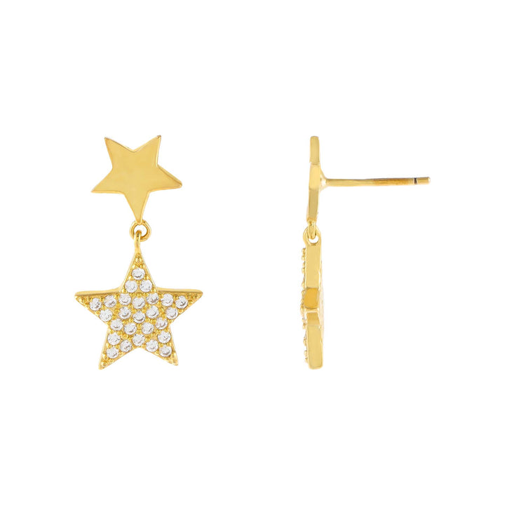 Gold CZ X Solid Double Star Stud Earring - Adina Eden's Jewels