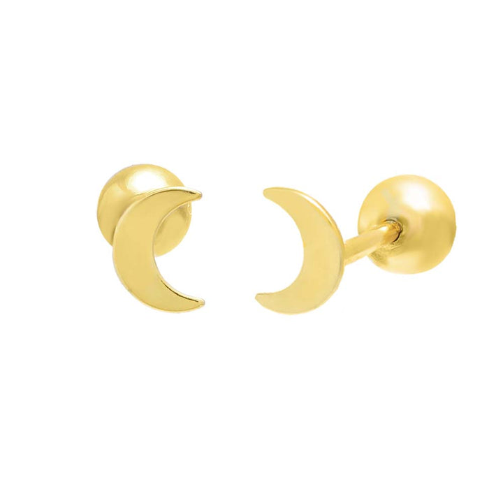Gold Mini Crescent Moon Threaded Ball Stud Earring - Adina Eden's Jewels