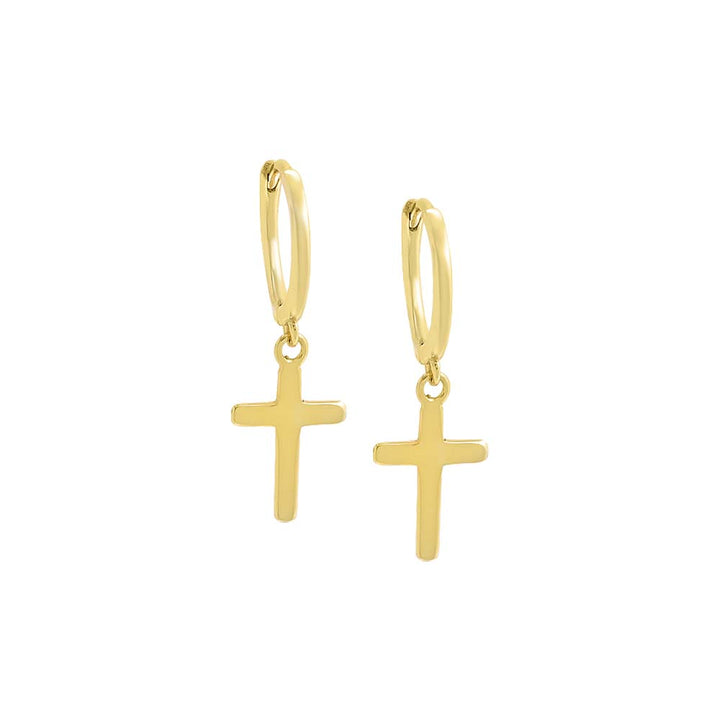 Gold / Pair Solid Dangling Cross Huggie Earring - Adina Eden's Jewels