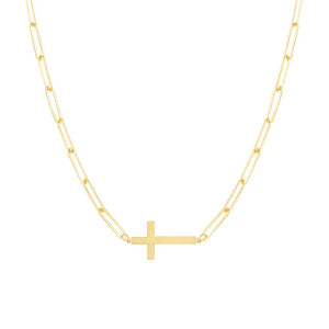 Gold Solid Cross Paperclip Necklace - Adina Eden's Jewels