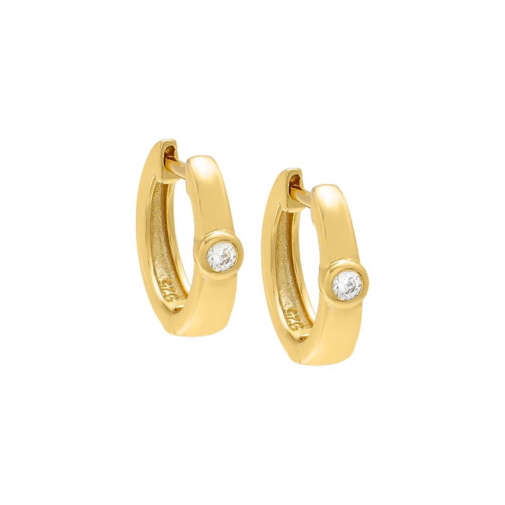 Gold / 2MM Bezel Solitaire Huggie Earring - Adina Eden's Jewels