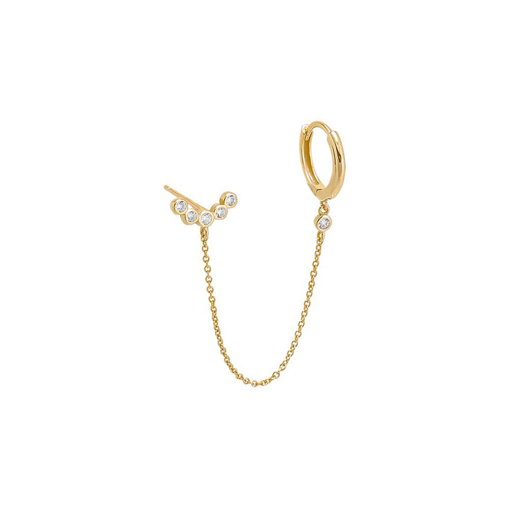 Gold / Single Curved CZ Stud X Chain Huggie Earring - Adina Eden's Jewels