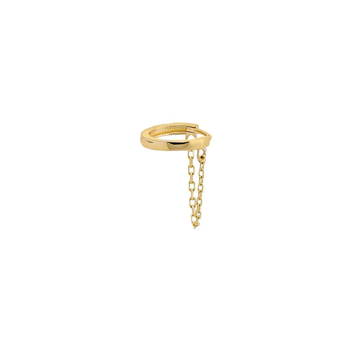 14K Gold / Left Solid Dangling Chain Huggie Earring 14K - Adina Eden's Jewels